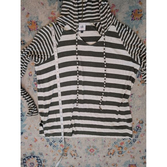 Cabi Playoff Hooded Blouse Lightweight Green and White Striped Hoodie Style 5731 - Picture 6 of 10
